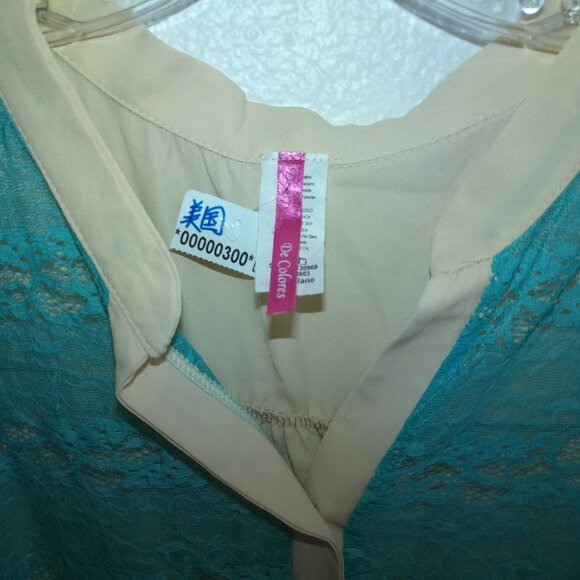 De Colores, Light blue/beige, high-low tank top, with lace front - Picture 5 of 7